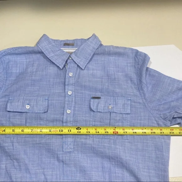 2/30 Guess Mens Lightweight Half Button Down Pullover Collared Shirt Denim Look - Picture 8 of 13